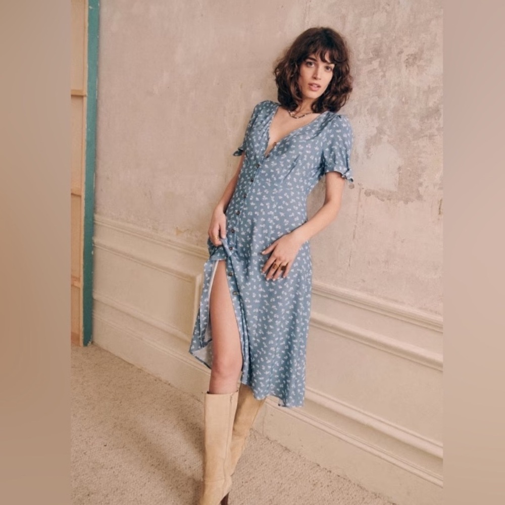 Sézane Vic Blue Floral Dress